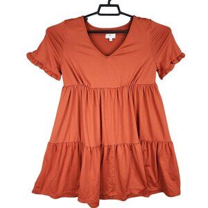Womens True Craft Rust Orange Ruffled Sleeve Tiered Dress V Neck Size S